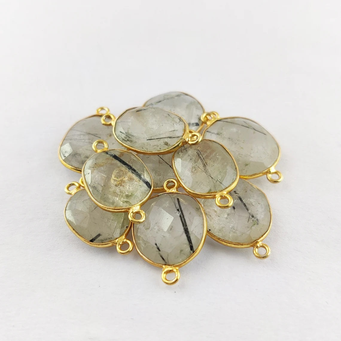 Gold Plated 12–15mm Black Rutile Free Form Connector Unique Natural Stone Links for DIY Bracelets, Necklaces & Earrings- Selling Per Piece