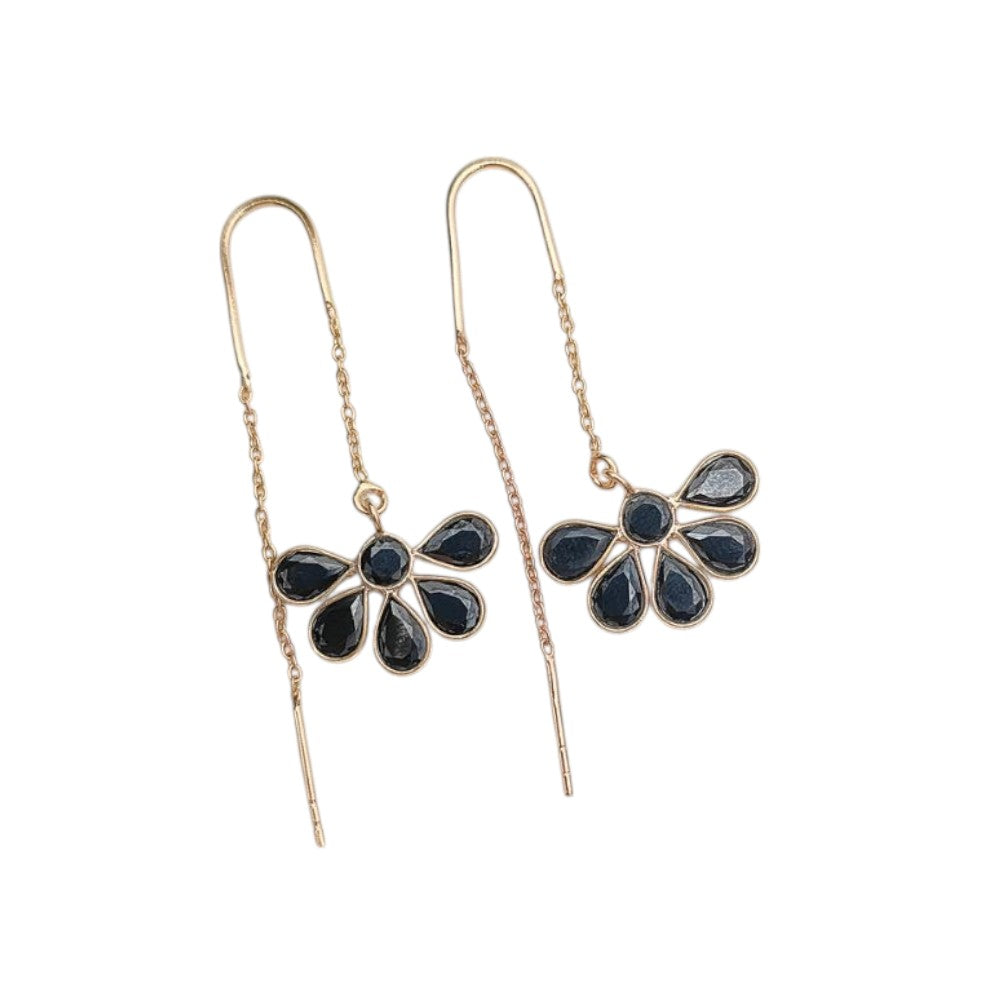 Pear Cut Black CZ Threader Earrings Rose Gold over Sterling Silver Handmade Dainty Drop Earrings for Her