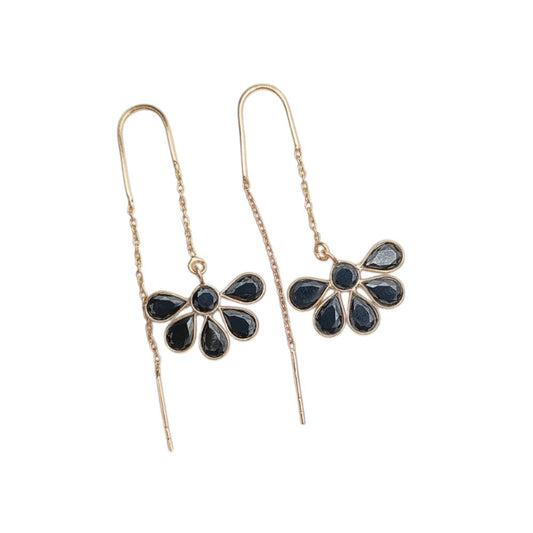 Pear Cut Black CZ Threader Earrings Rose Gold over Sterling Silver Handmade Dainty Drop Earrings for Her
