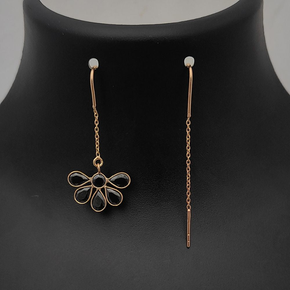 Black CZ Rose Gold Threader Earrings Pear Cut Dangle Sterling Silver Minimalist Jewelry Gift