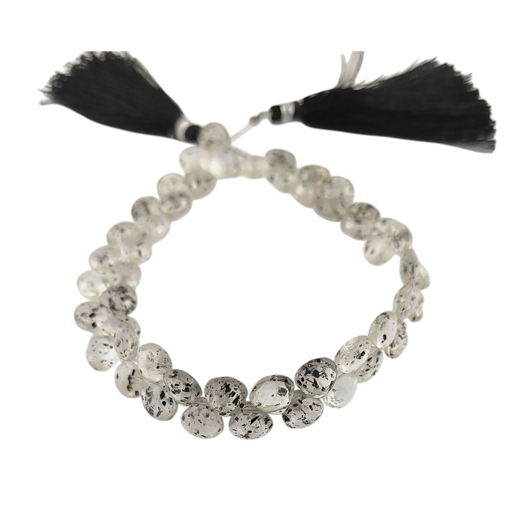 Black Dot Heart Beads – Unique Faceted Gemstones for Crafting and Beading Projects