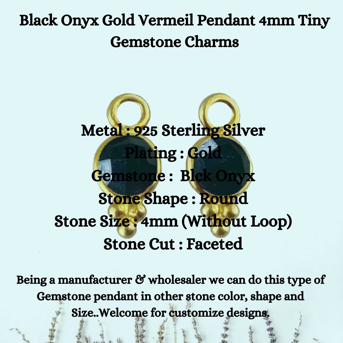 Black Onyx Gold Vermeil Pendant 4mm Tiny Gemstone Charms