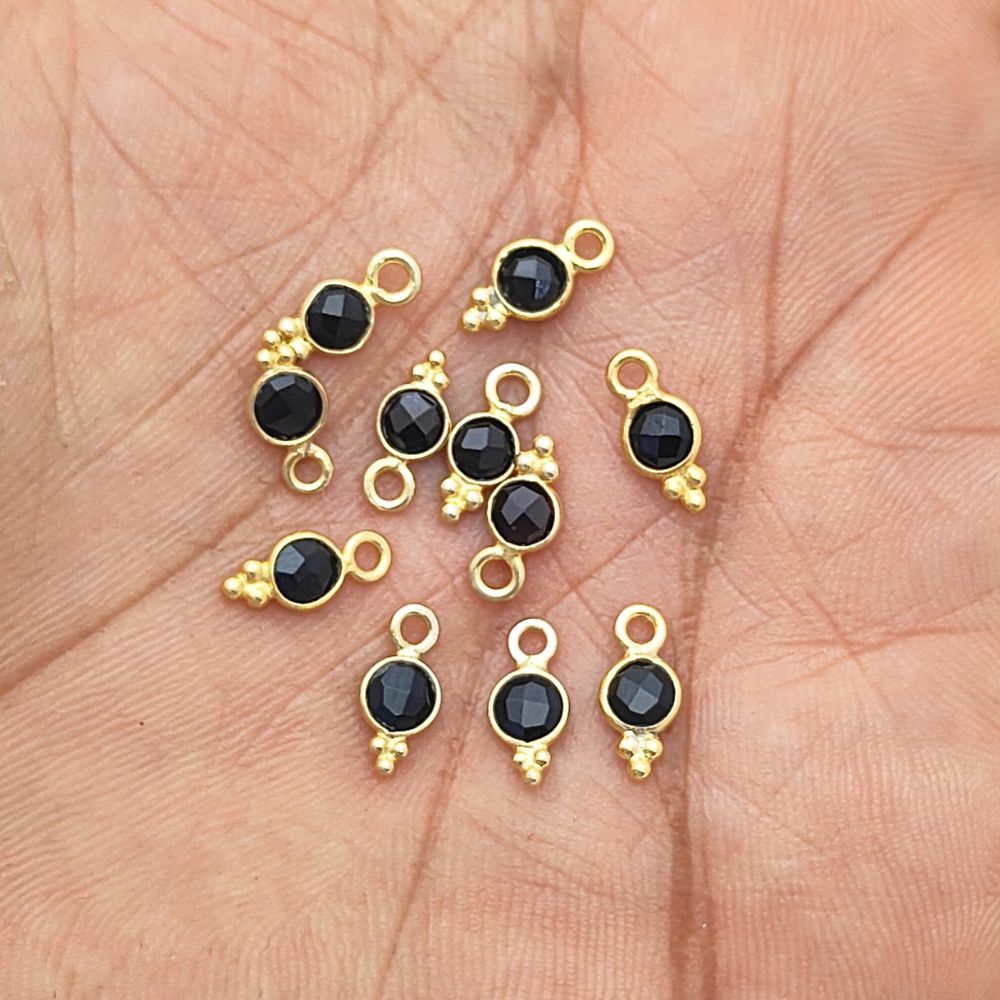 Black Onyx Gold Vermeil Pendant 4mm Tiny Gemstone Charms