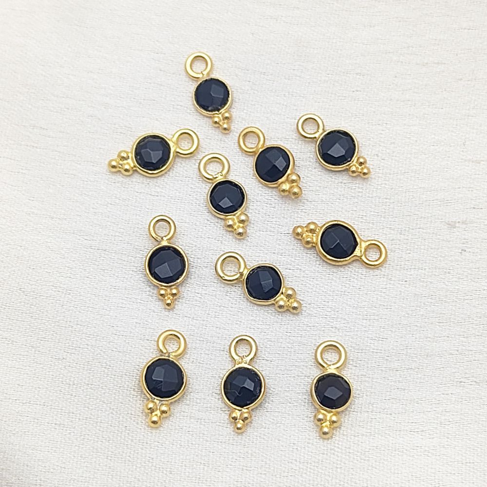 Black Onyx Gold Vermeil Pendant 4mm Tiny Gemstone Charms