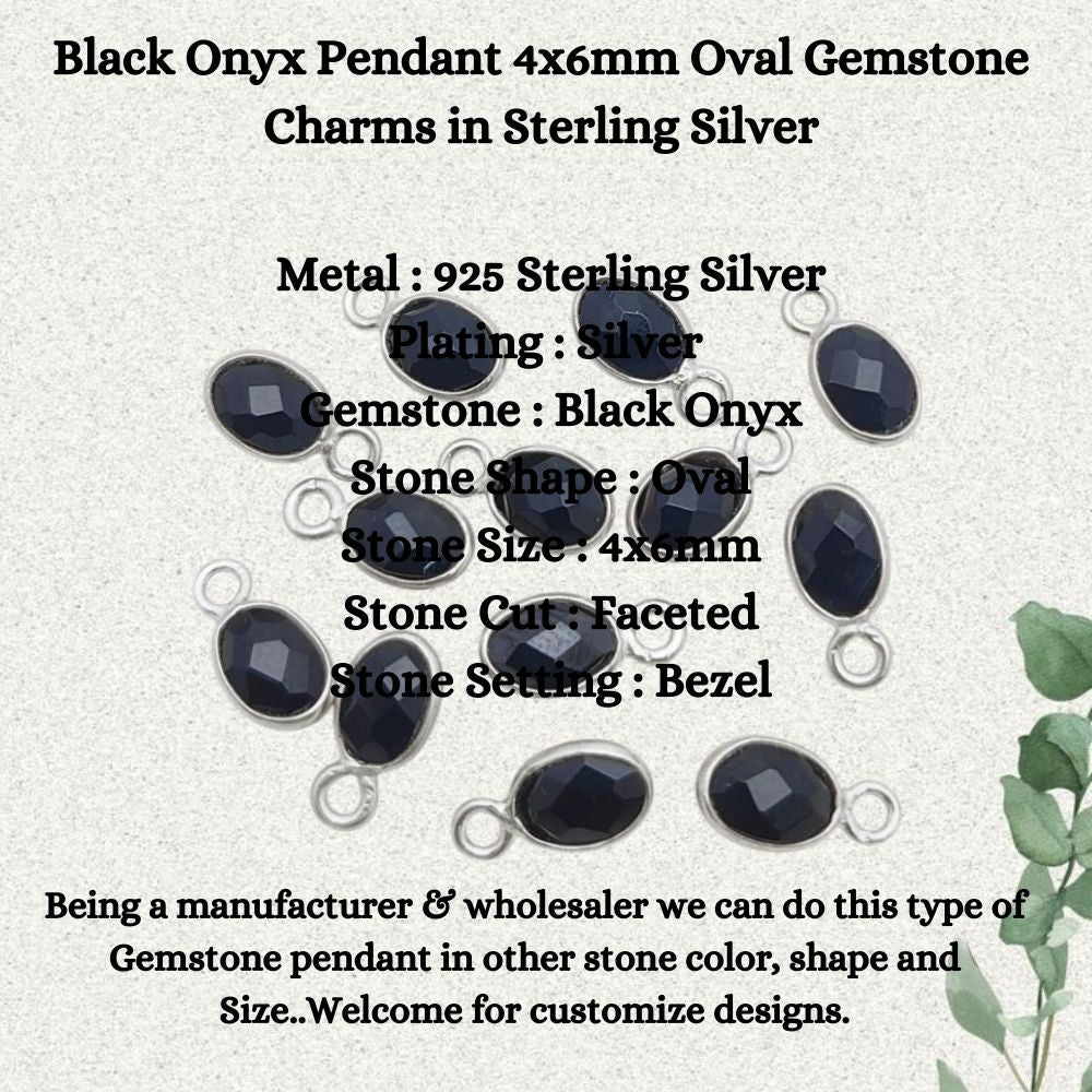 925 Sterling Silver Black Onyx Pendant – 4x6mm Oval Charm