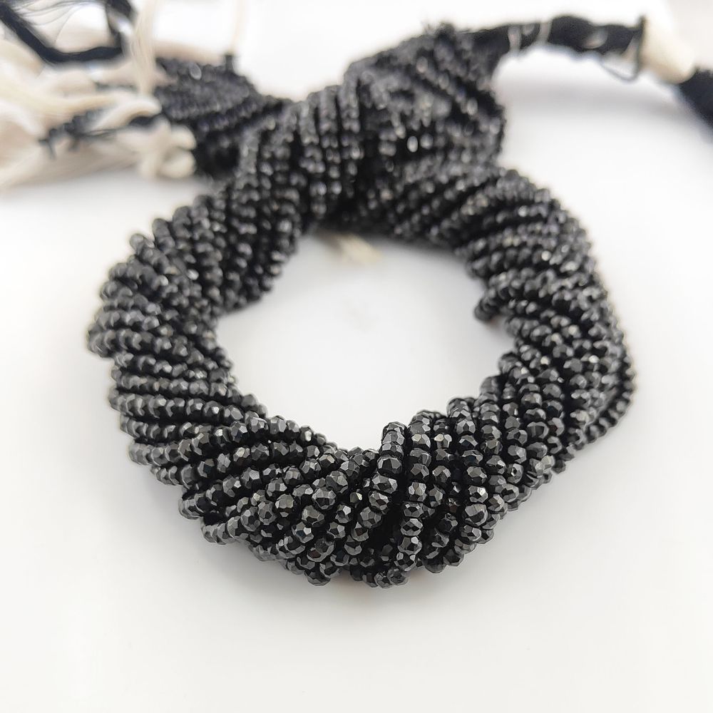Black Spinel 3mm Faceted Gemstone Rondelle Beads