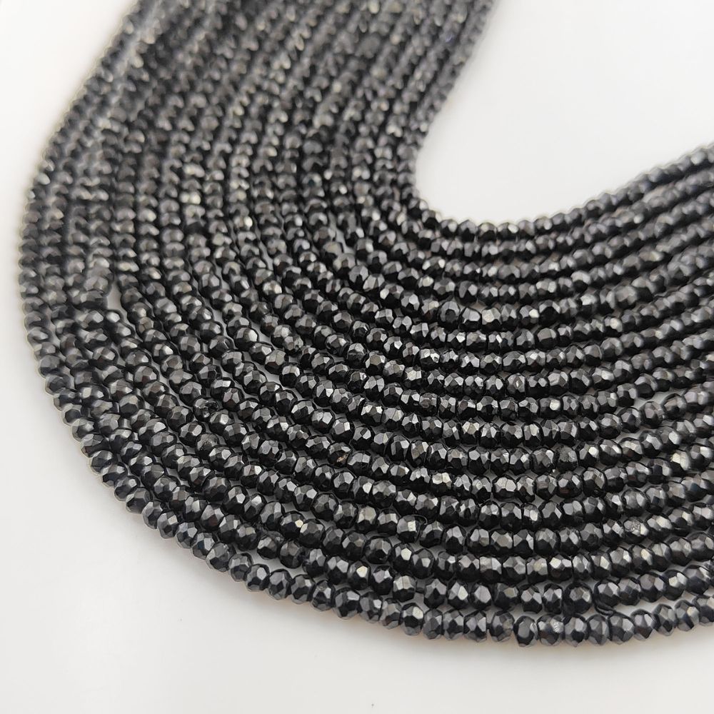 Genuine Black Spinel Faceted Rondelle Beads – 3mm Gemstones for Elegant Designs