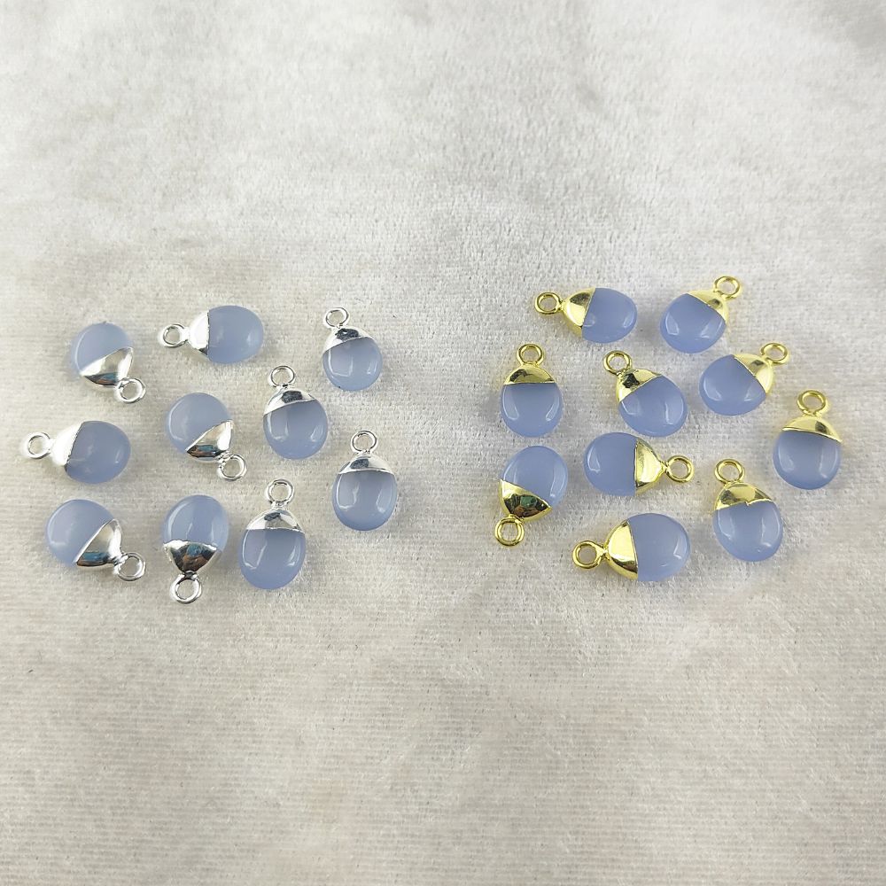 Blue Chalcedony Crystal Pendant with Gold/Silver Cap 8–10mm Tumbled Gemstone for Handmade Necklaces & Bracelets