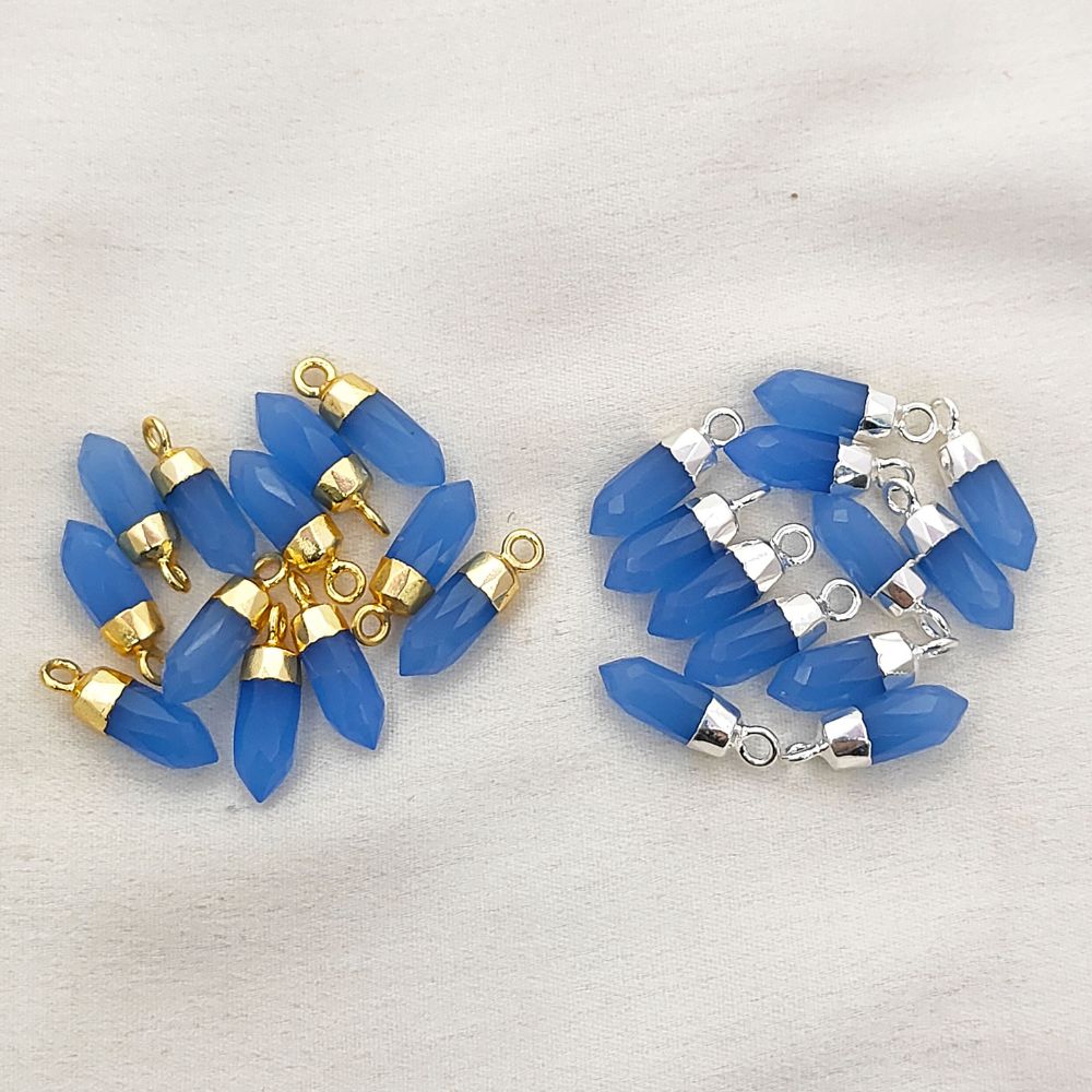 Blue Chalcedony Spike Crystal Pendant with Electroplated Gold or Silver Cap Natural Gemstone Charm for DIY Necklace Jewelry Supply