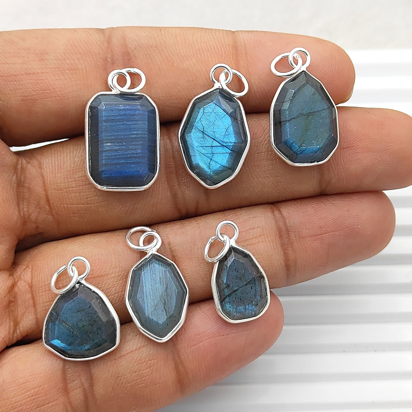 Blue Labradorite Faceted Pendant in Solid 925 Sterling Silver Handmade Minimalist Necklace Charm - Selling Per Piece