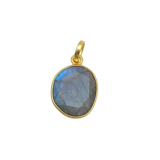 Blue Labradorite Pendant Natural Uneven Stone Handmade Gold/Silver Plated Charms for Necklace
