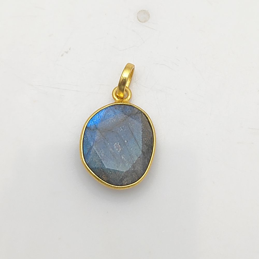 Blue Labradorite Pendant Natural Uneven Stone Handmade Gold/Silver Plated Charms for Necklace