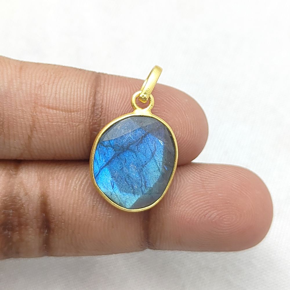 Blue Labradorite Pendant Natural Uneven Stone Handmade Gold/Silver Plated Charms for Necklace