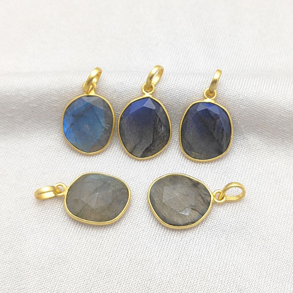 Blue Labradorite Pendant Natural Uneven Stone Handmade Gold/Silver Plated Charms for Necklace