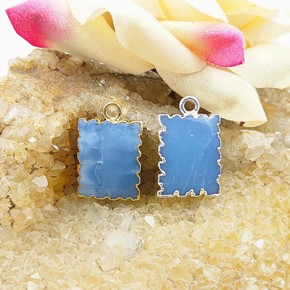 Handmade Gold/Silver Electroplated Slice Zig Zag Pendant 16x12mm Rectangle Multi Gemstone Minimalist Jewelry For Women- Selling Per Piece