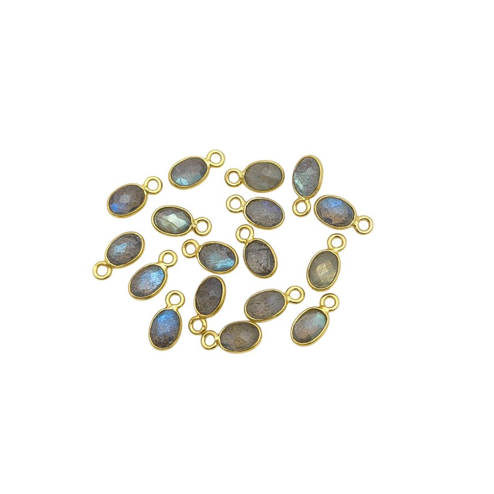 Blue fire labradorite oval pendant necklace with boho charm