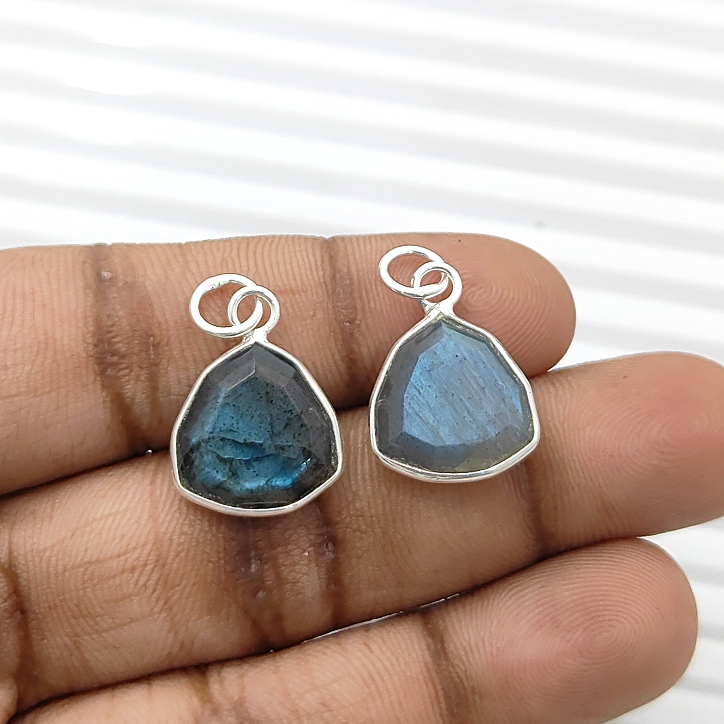 Blue Labradorite Faceted Pendant in Solid 925 Sterling Silver Handmade Minimalist Necklace Charm - Selling Per Piece