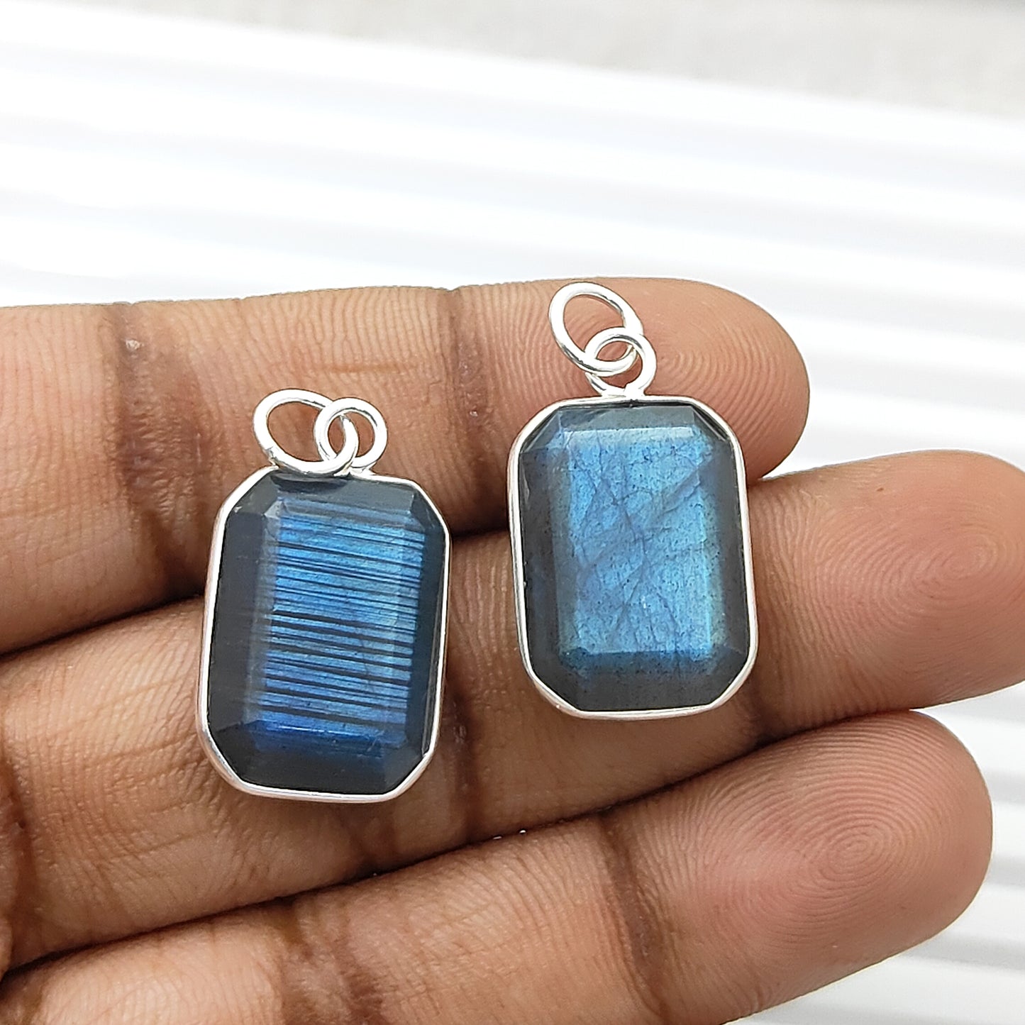 Blue Labradorite Faceted Pendant in Solid 925 Sterling Silver Handmade Minimalist Necklace Charm - Selling Per Piece