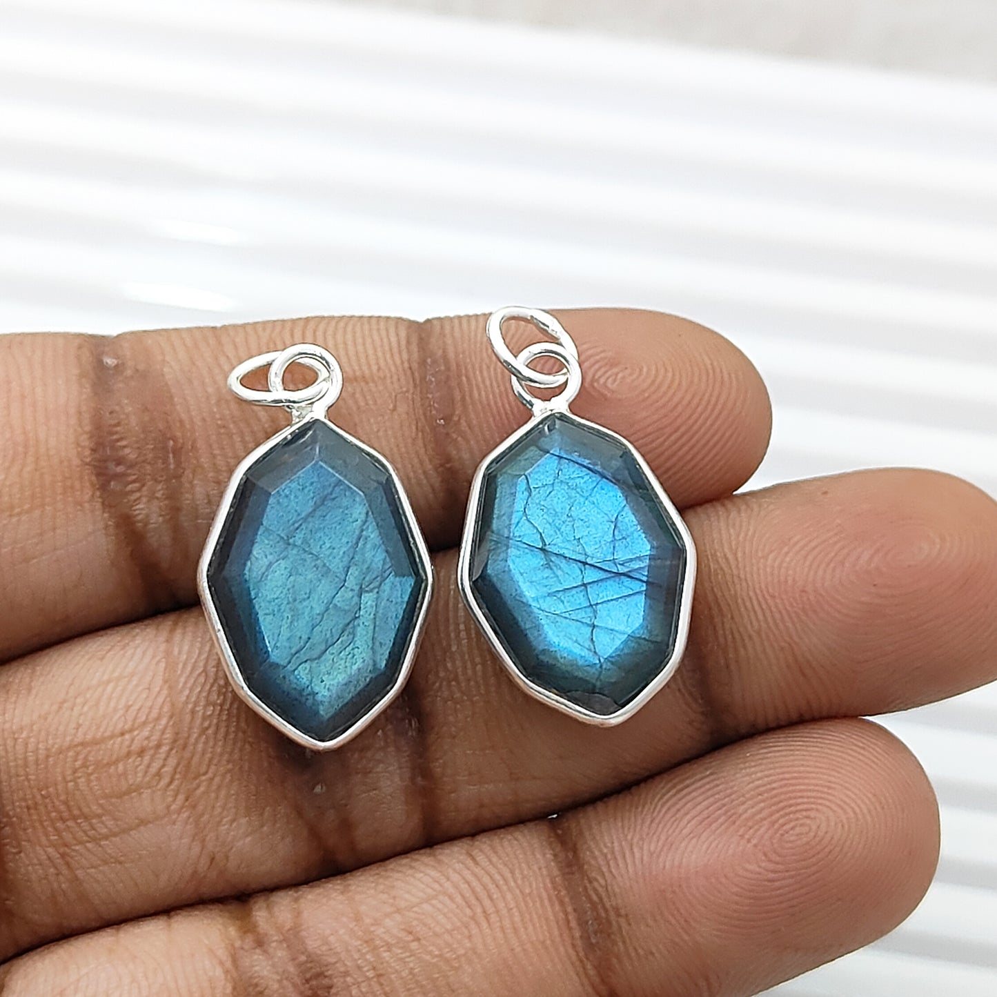 Blue Labradorite Faceted Pendant in Solid 925 Sterling Silver Handmade Minimalist Necklace Charm - Selling Per Piece
