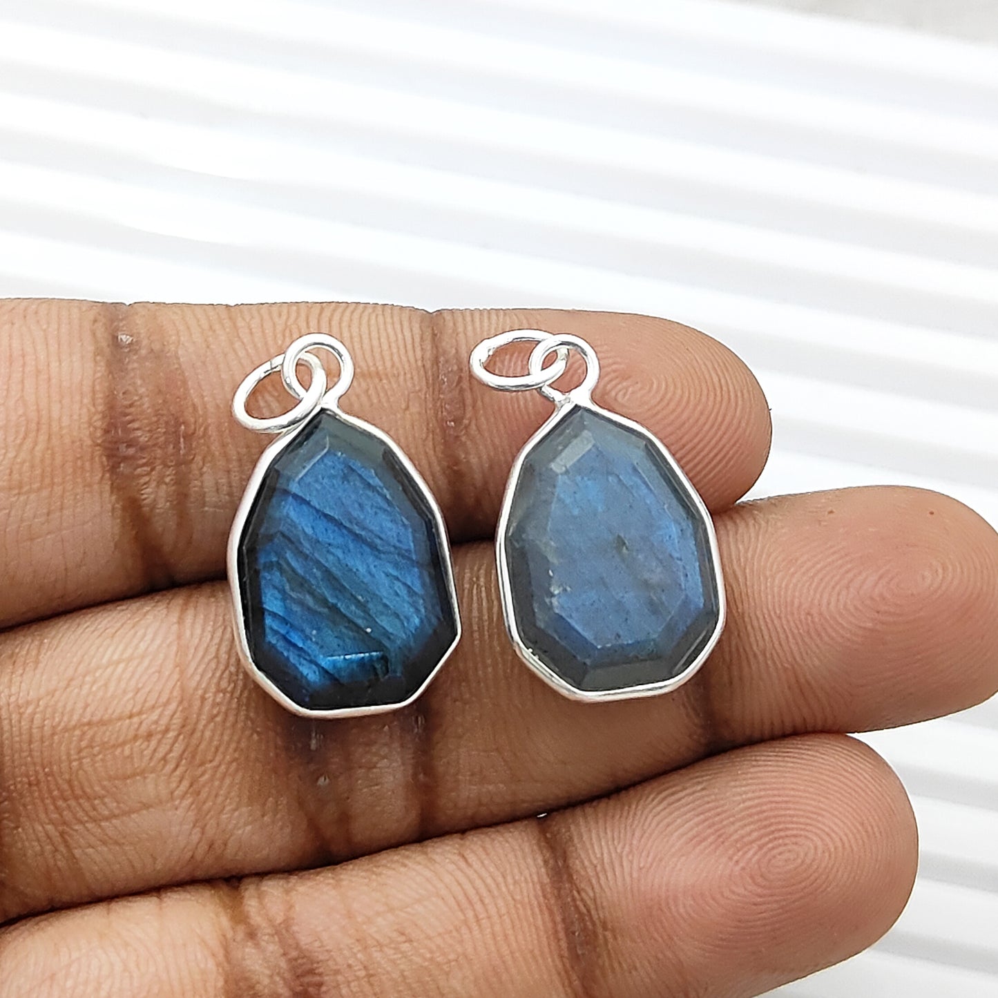 Blue Labradorite Faceted Pendant in Solid 925 Sterling Silver Handmade Minimalist Necklace Charm - Selling Per Piece