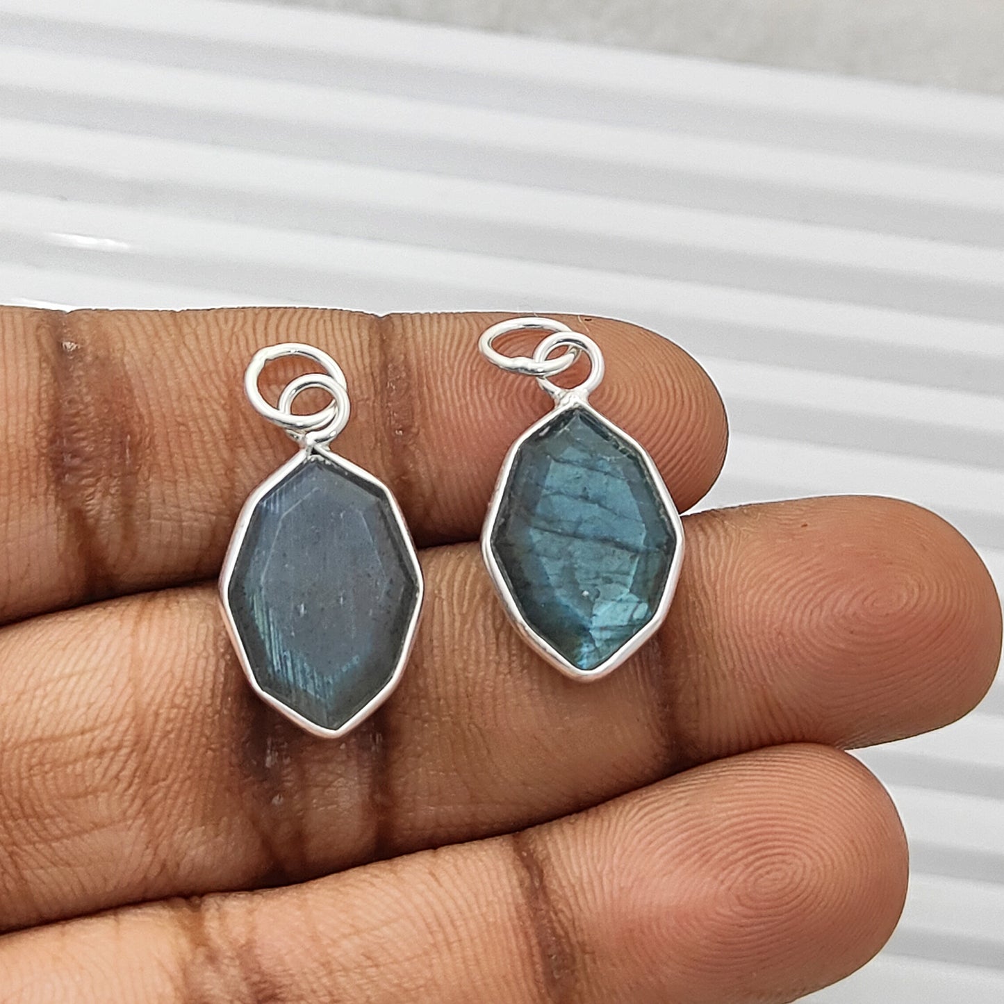 Blue Labradorite Faceted Pendant in Solid 925 Sterling Silver Handmade Minimalist Necklace Charm - Selling Per Piece