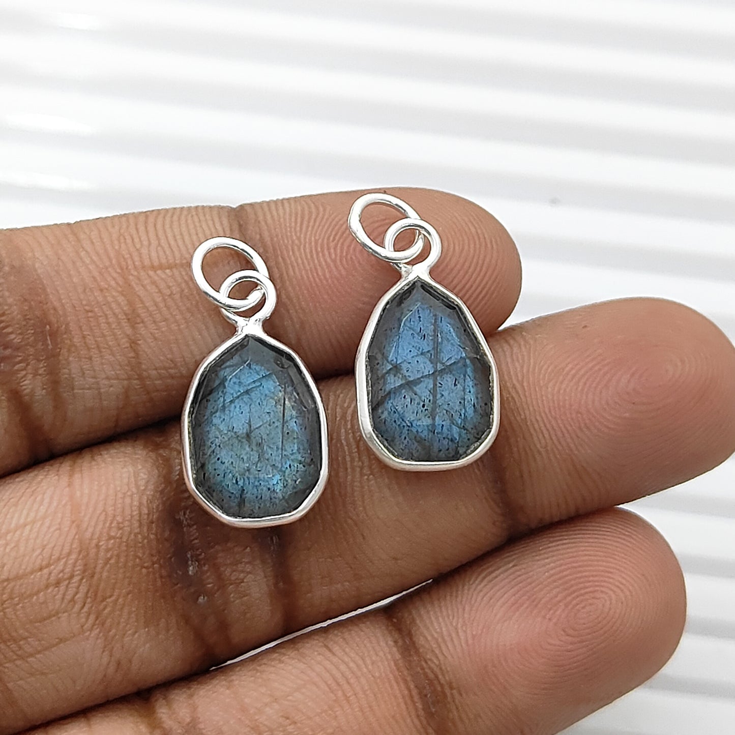Blue Labradorite Faceted Pendant in Solid 925 Sterling Silver Handmade Minimalist Necklace Charm - Selling Per Piece