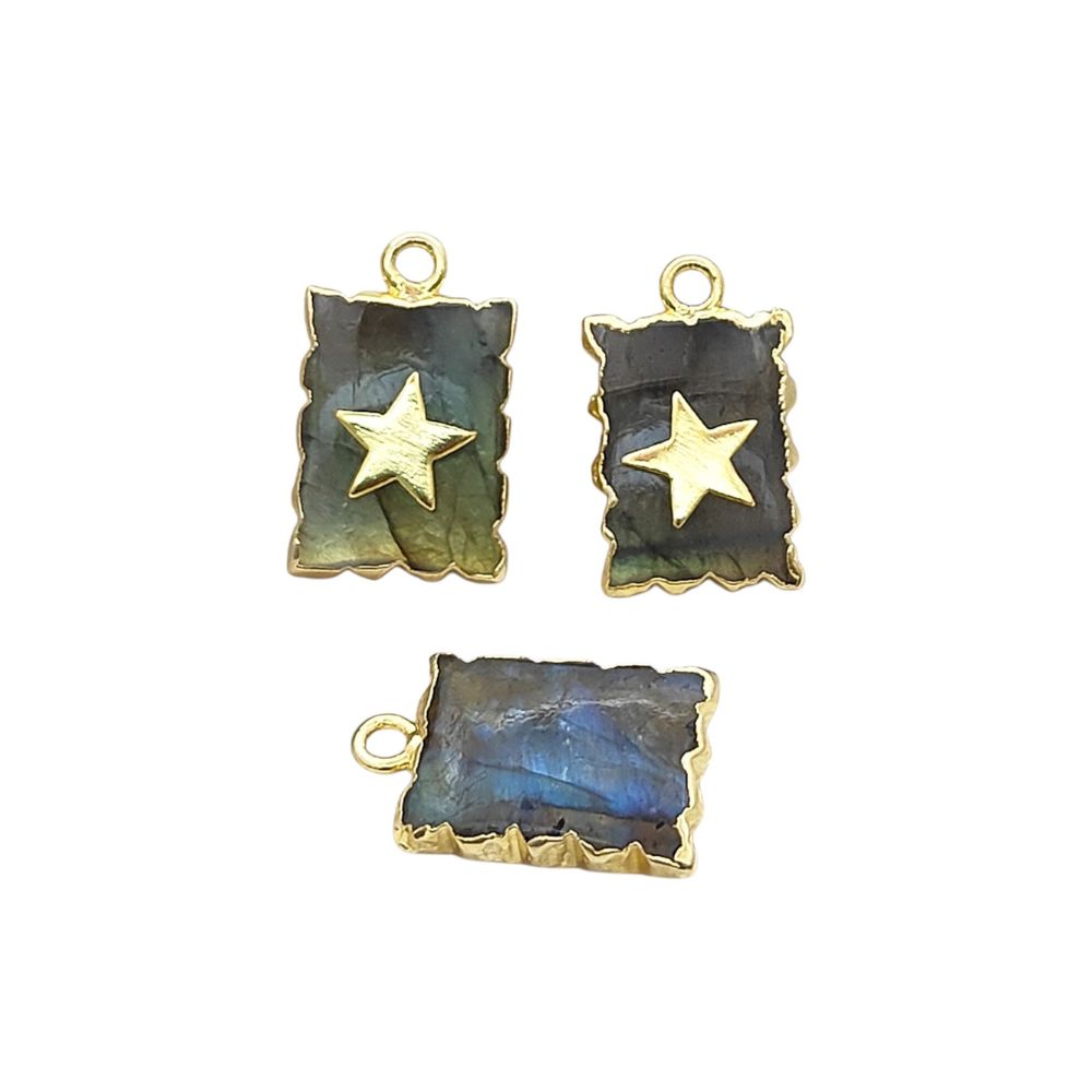 Gemstone slice pendant rectangle with star for necklace making
