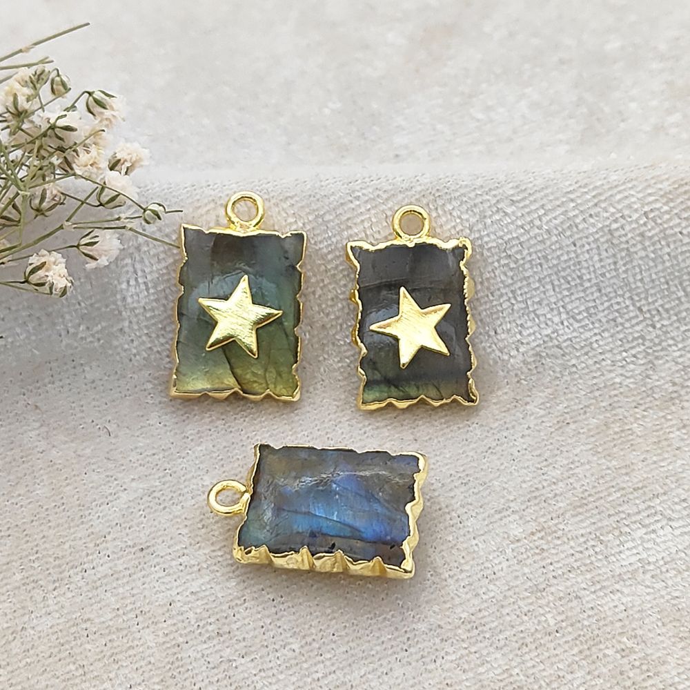 Labradorite rectangle slice crystal pendant gold plated handmade charm