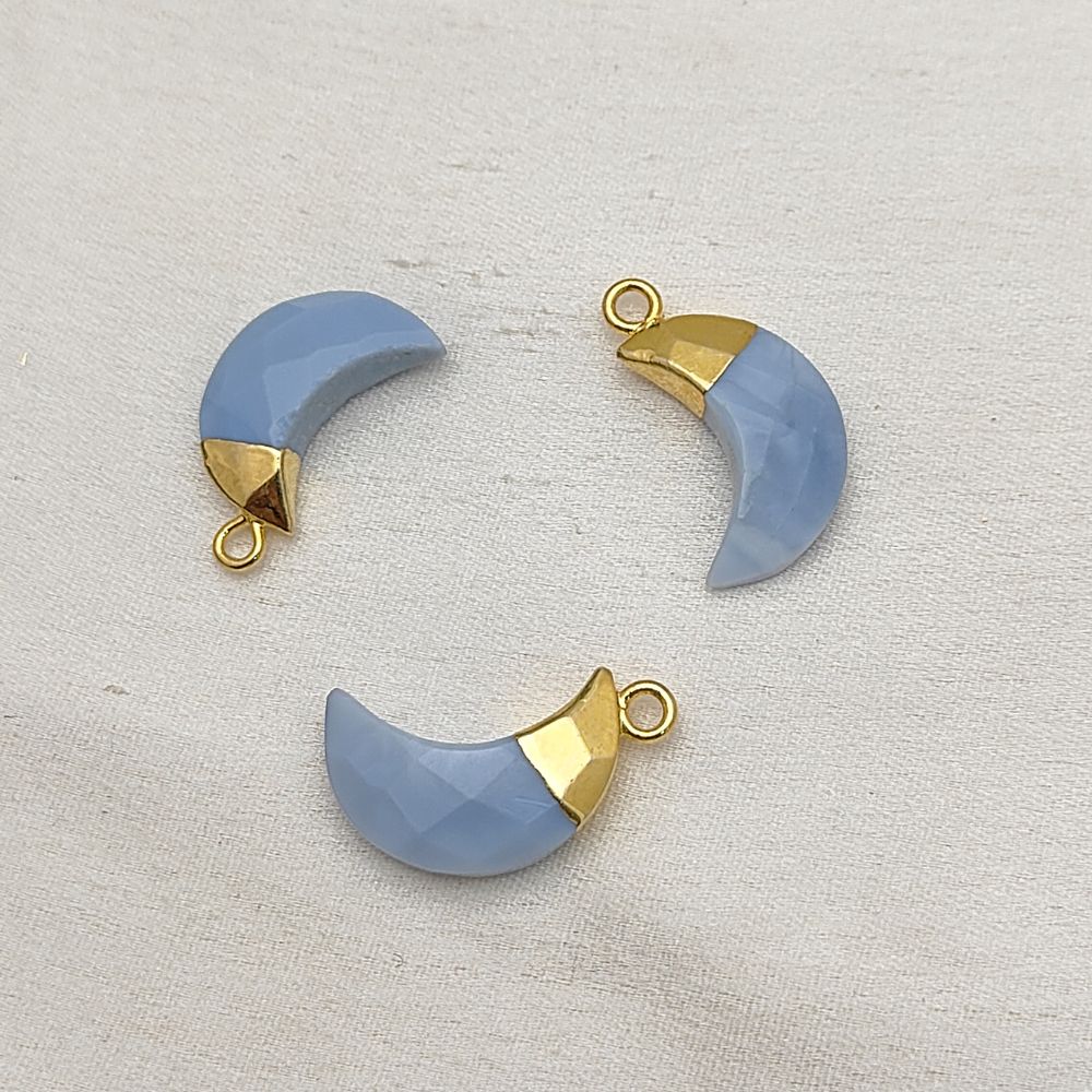 Blue Opal Crescent Moon Pendant - Stunning Gold Plated Gemstone Charm for DIY Jewelry Projects