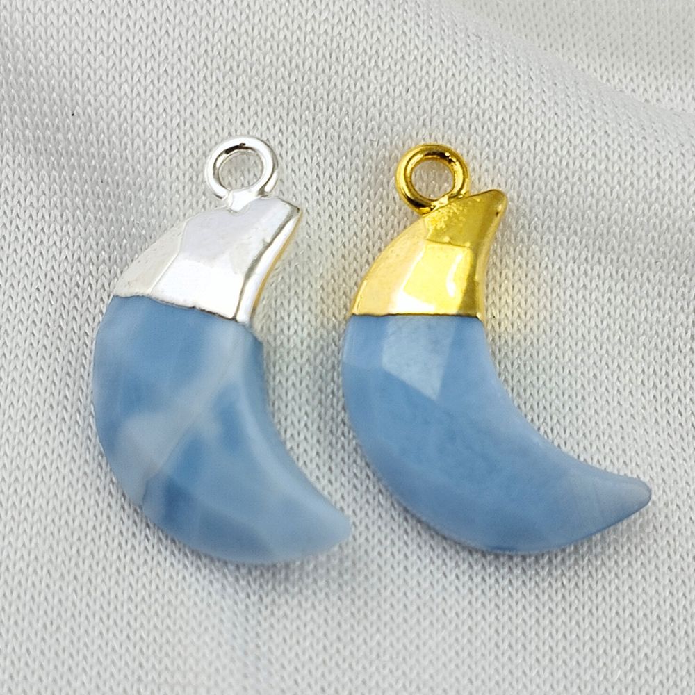 Blue Opal Crescent Moon Pendant Gold/Silver Plated Gemstone Charm for Handmade Earrings & Bracelet