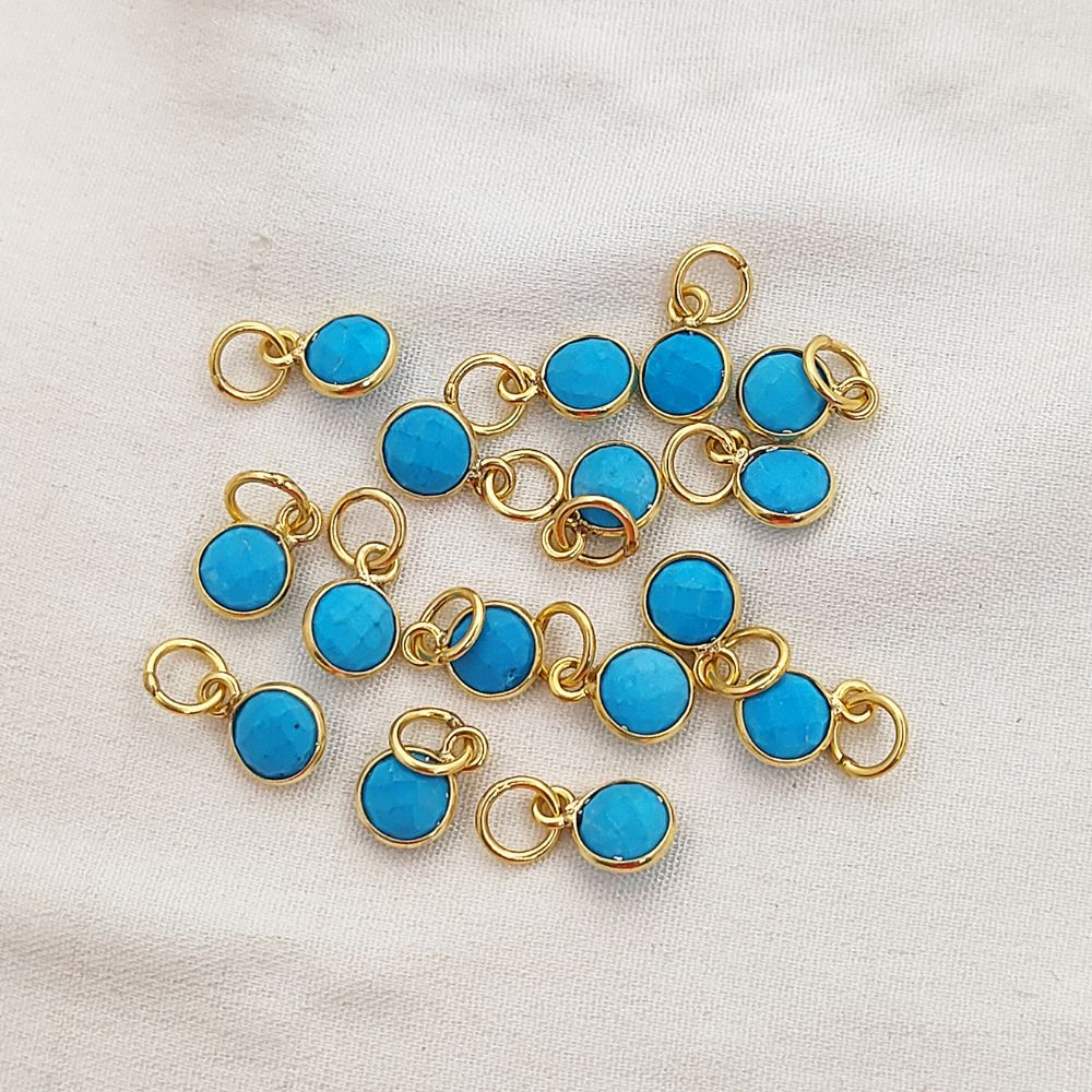 Blue Turquoise Pendant for Necklace Handmade 6mm Faceted Round December Birthstone Bezel Charm in Gold Vermeil & Sterling Silver Jewelry- Selling Per Piece
