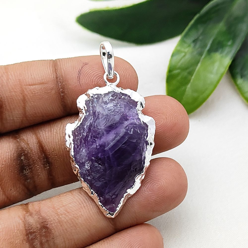 Bohemian Amethyst Arrowhead Pendant, Gold/Silver Plated Tribal Gemstone Charm for Handmade Jewelry – Selling Per Piece
