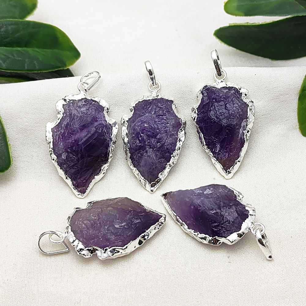 Bohemian Amethyst Arrowhead Pendant, Gold/Silver Plated Tribal Gemstone Charm for Handmade Jewelry – Selling Per Piece