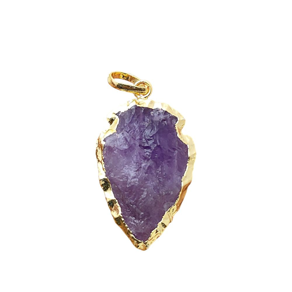 Bohemian Amethyst Arrowhead Pendant, Gold/Silver Plated Tribal Gemstone Charm for Handmade Jewelry – Selling Per Piece