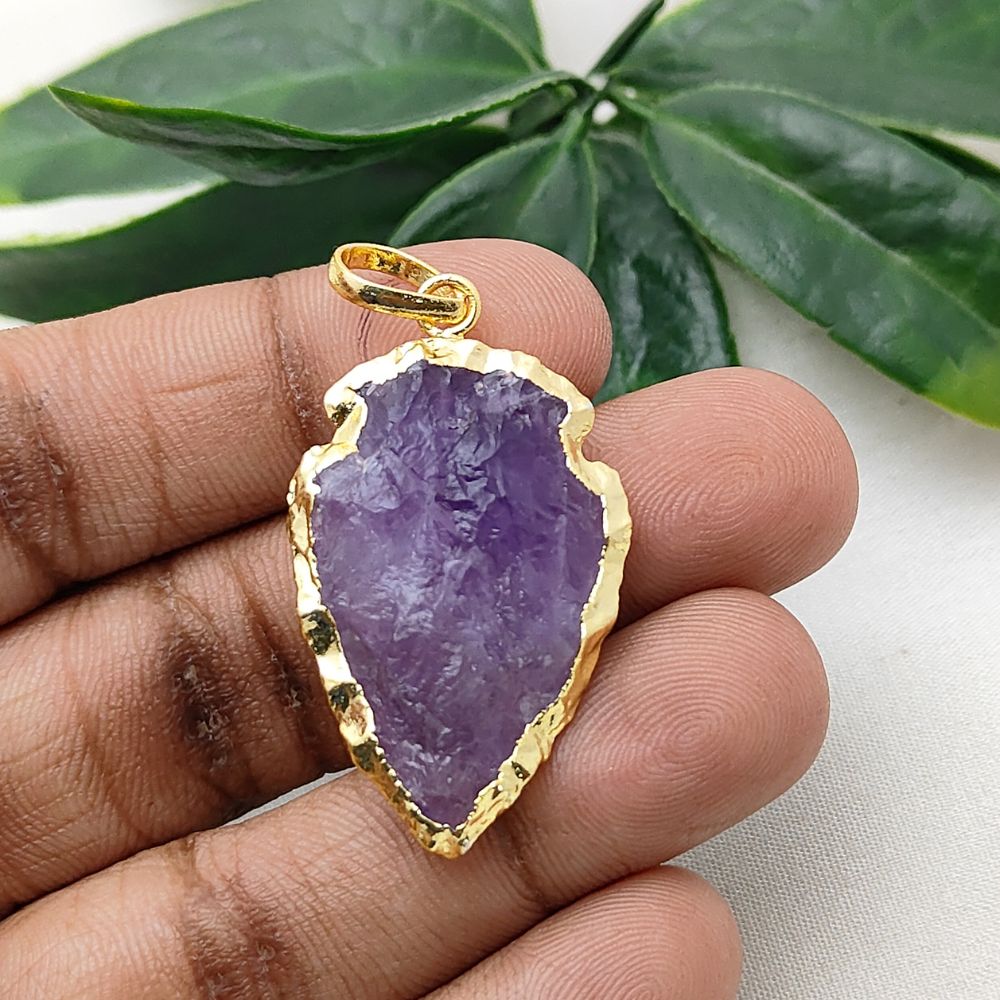 Bohemian Amethyst Arrowhead Pendant, Gold/Silver Plated Tribal Gemstone Charm for Handmade Jewelry – Selling Per Piece
