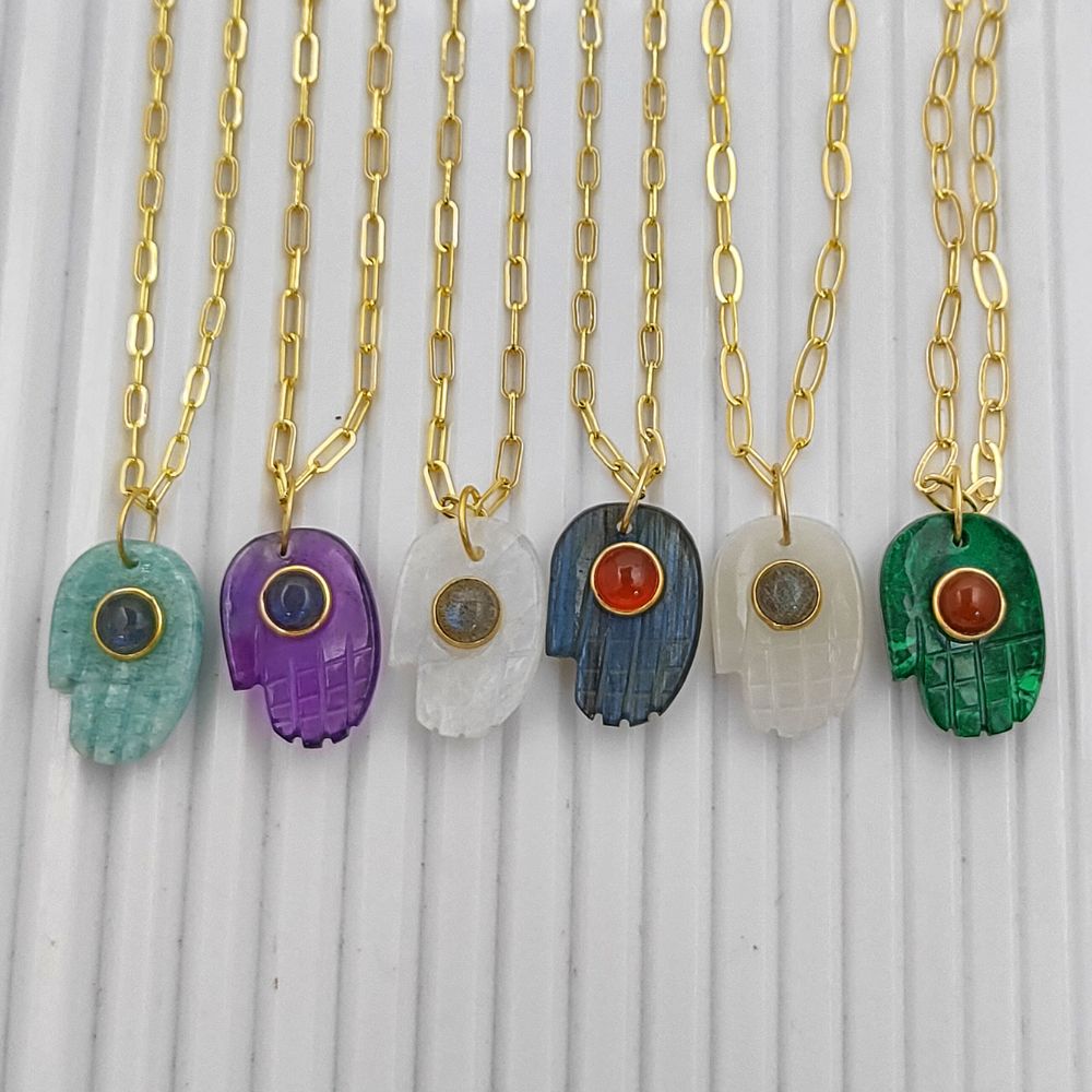 Bohemian Gold Plated Hamsa Hand Gemstone Necklace Spiritual Jewelry and Meaningful Gift for Women- Selling Per Piece