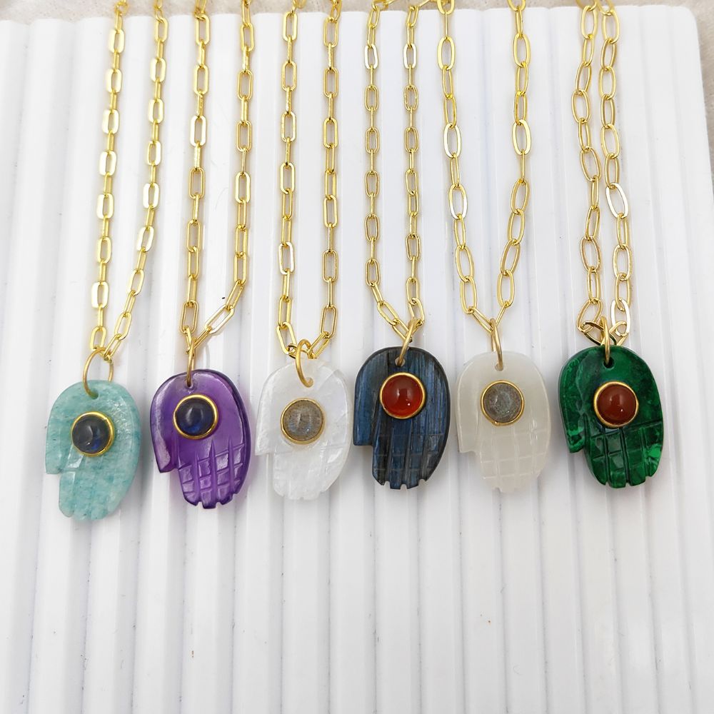 Bohemian Gold Plated Hamsa Hand Gemstone Necklace Spiritual Jewelry and Meaningful Gift for Women- Selling Per Piece