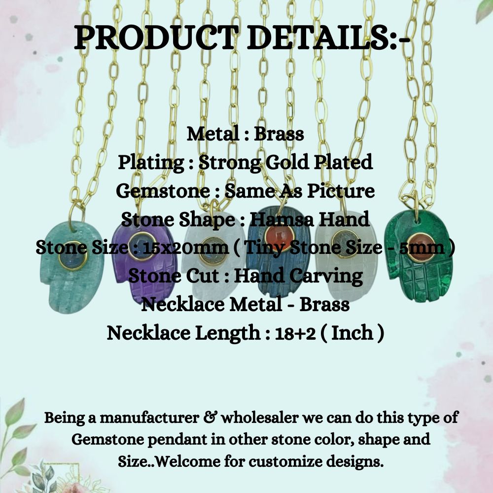 Bohemian Gold Plated Hamsa Hand Gemstone Necklace Spiritual Jewelry and Meaningful Gift for Women- Selling Per Piece