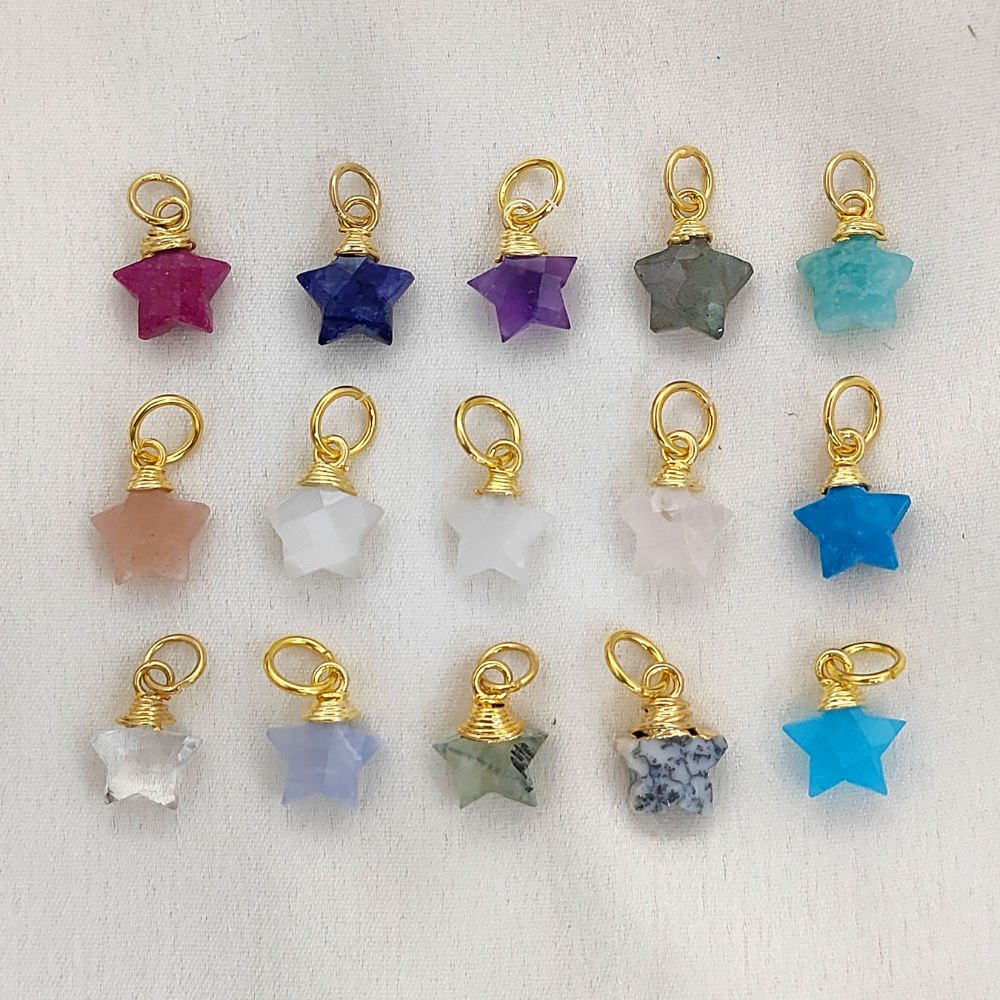 Bohemian Peach Moonstone Crystal Star Pendant Gold Wrapped Faceted Gemstone Charm for Handmade Jewelry Supply