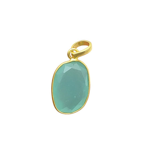 Boho Aqua Chalcedony Pendant Uneven Semi-Precious Stone Handmade Gold/Silver Plated Charms