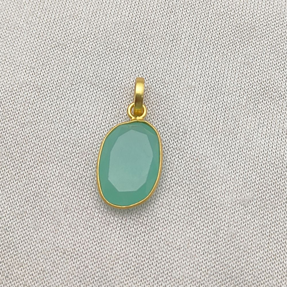 Boho Aqua Chalcedony Pendant Uneven Semi-Precious Stone Handmade Gold/Silver Plated Charms