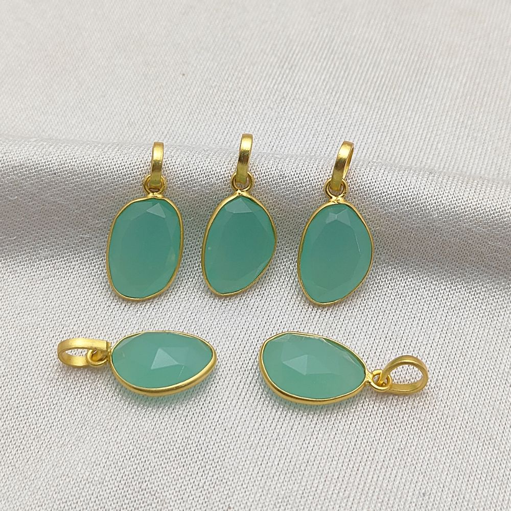 Boho Aqua Chalcedony Pendant Uneven Semi-Precious Stone Handmade Gold/Silver Plated Charms