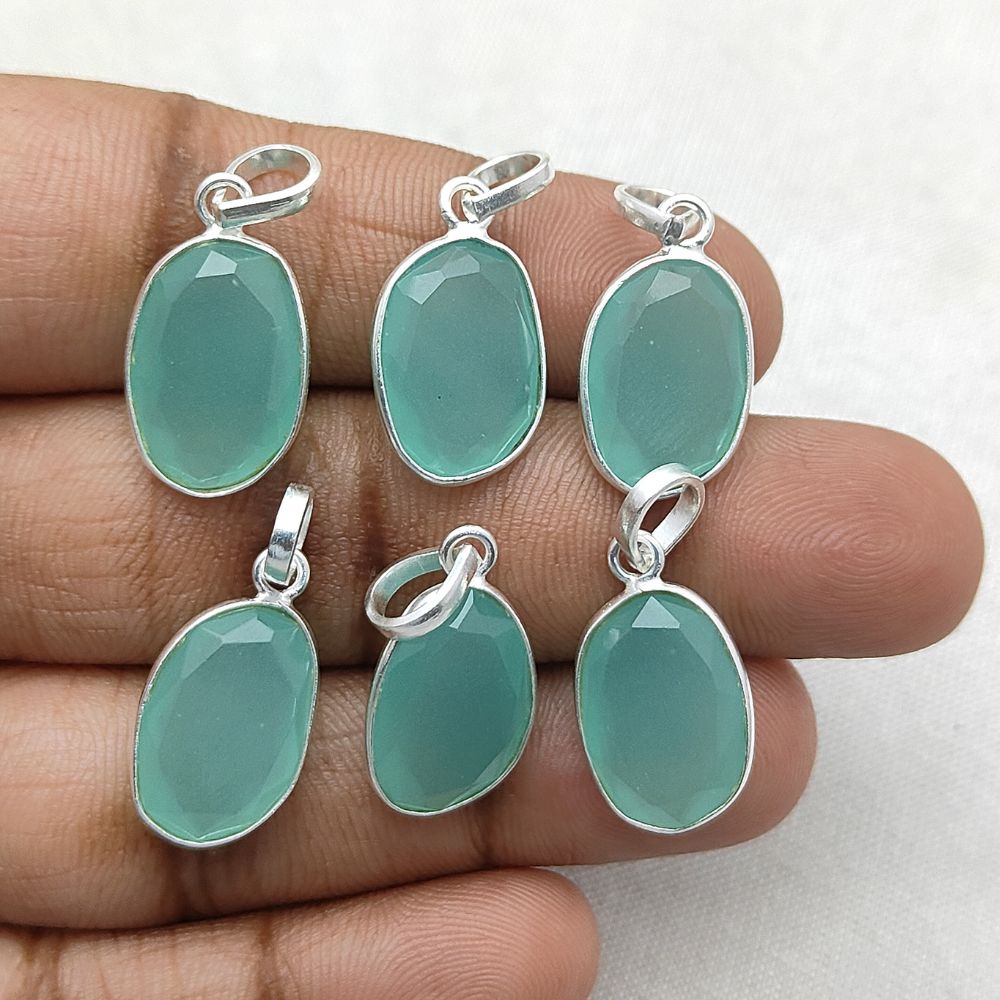 Boho Aqua Chalcedony Pendant Uneven Semi-Precious Stone Handmade Gold/Silver Plated Charms