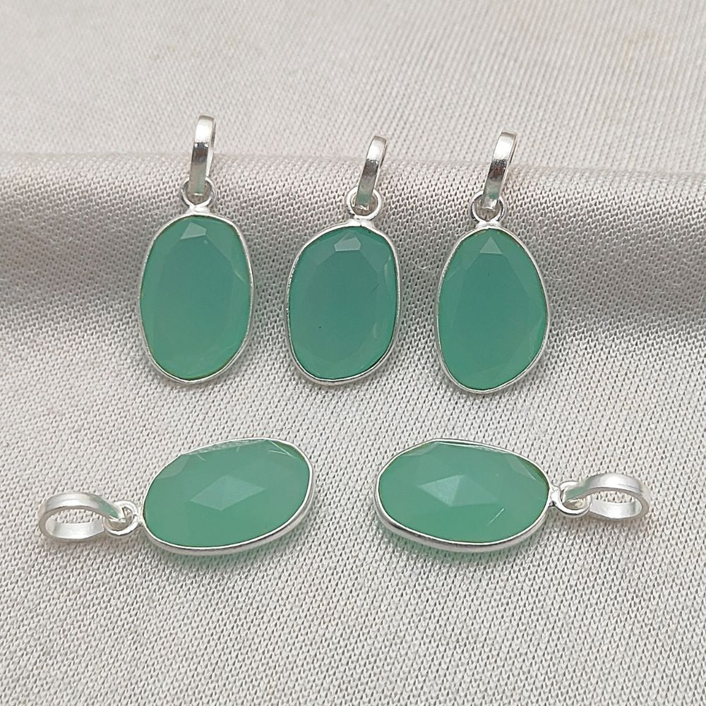 Boho Aqua Chalcedony Pendant Uneven Semi-Precious Stone Handmade Gold/Silver Plated Charms