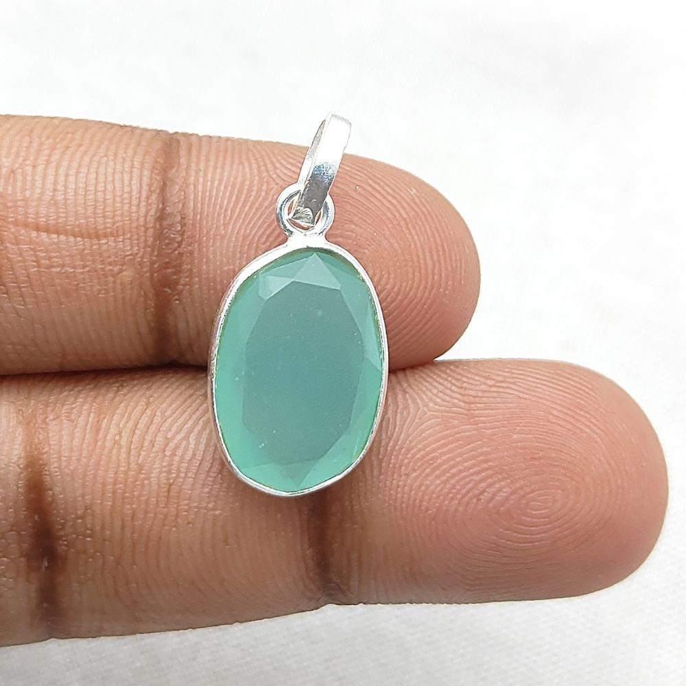 Boho Aqua Chalcedony Pendant Uneven Semi-Precious Stone Handmade Gold/Silver Plated Charms