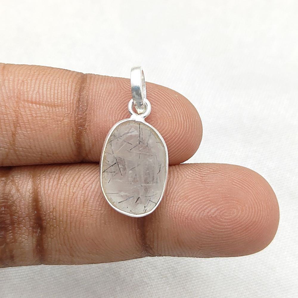 Boho Black Rutile Quartz Pendant Organic Uneven Shape Gemstone Handmade Gold/Silver Plated Jewelry