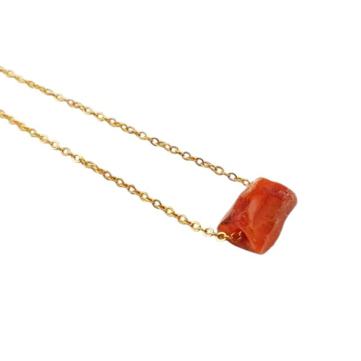 Boho Carnelian Stone Necklace – Gold Plated Adjustable Chain