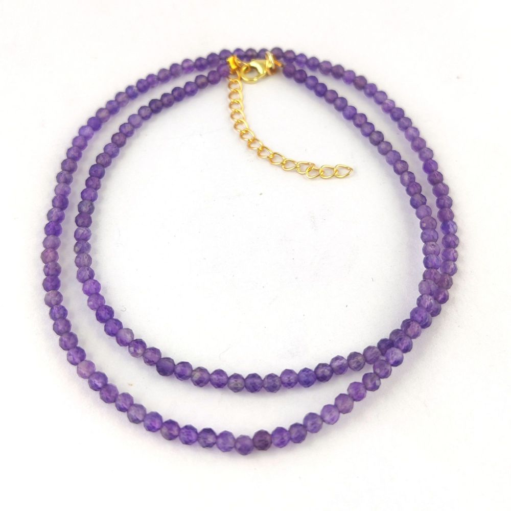 Gold Plated Sterling Silver Gemstone Necklace Handmade Multi-Stone Faceted Beaded Boho Chic Statement Jewelry with Adjustable 18+2 Inch Chain-Selling/Piece