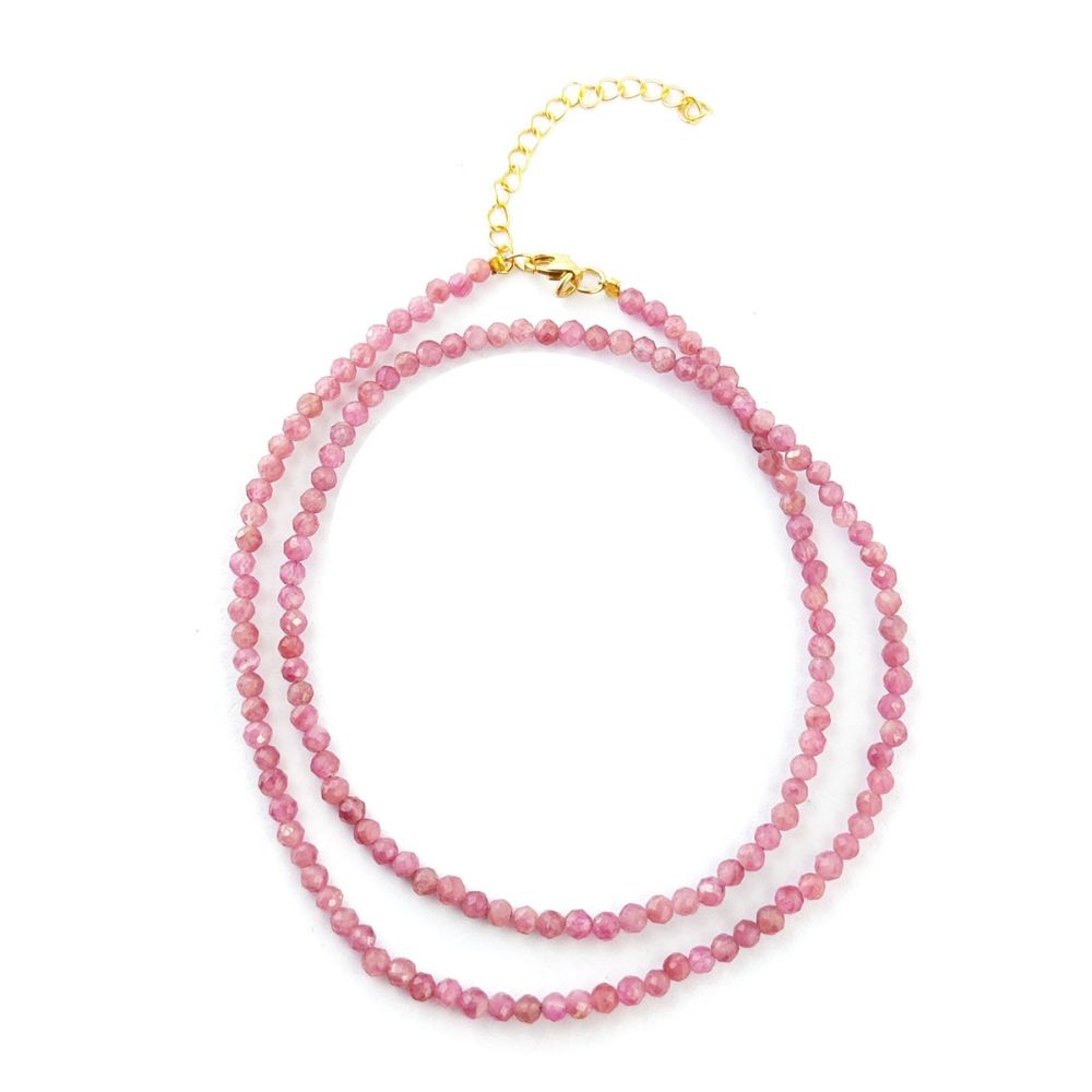 Handmade Pink Tourmaline Beaded Necklace – Birthstone Jewelry