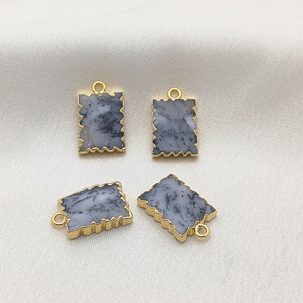 Boho Dendrite Opal Pendant Gold Electroplated 16x12mm Rectangle Handmade Jewelry